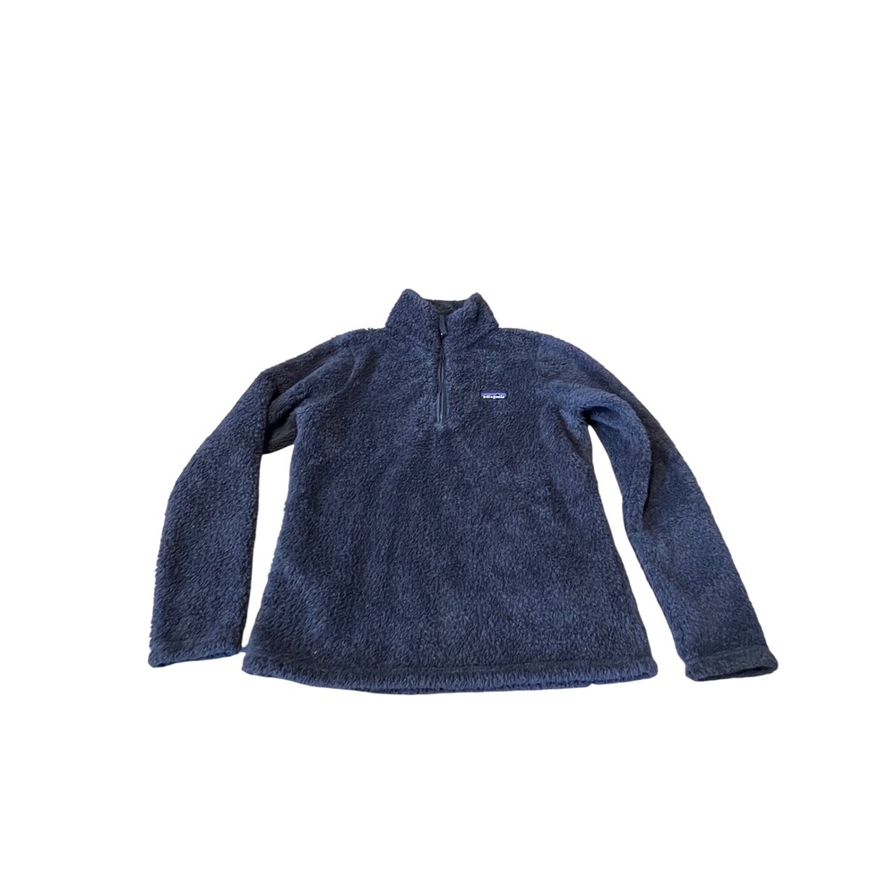 Patagonia Womens Los Gatos Quarter Zip‎ Fleece Pullover Navy Blue Sherpa M I07